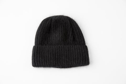 Black Angora Ribbed Hat - Vice Versa Hats