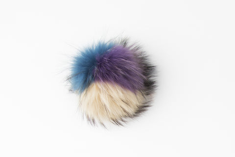 Multicolor Purple, Beige, Blue Raccoon Poof - Vice Versa Hats