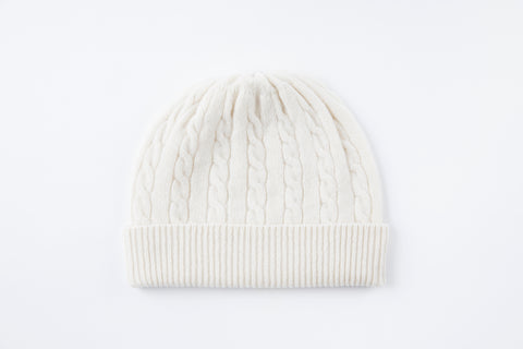 Off White Cable Knit Cashmere Hat - Vice Versa Hats