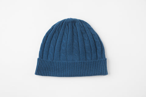 Teal Blue Cashmere Blend Cable Knit Hat - Vice Versa Hats