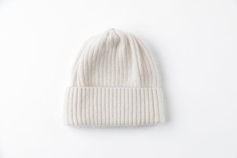 White Angora Ribbed Hat - Vice Versa Hats